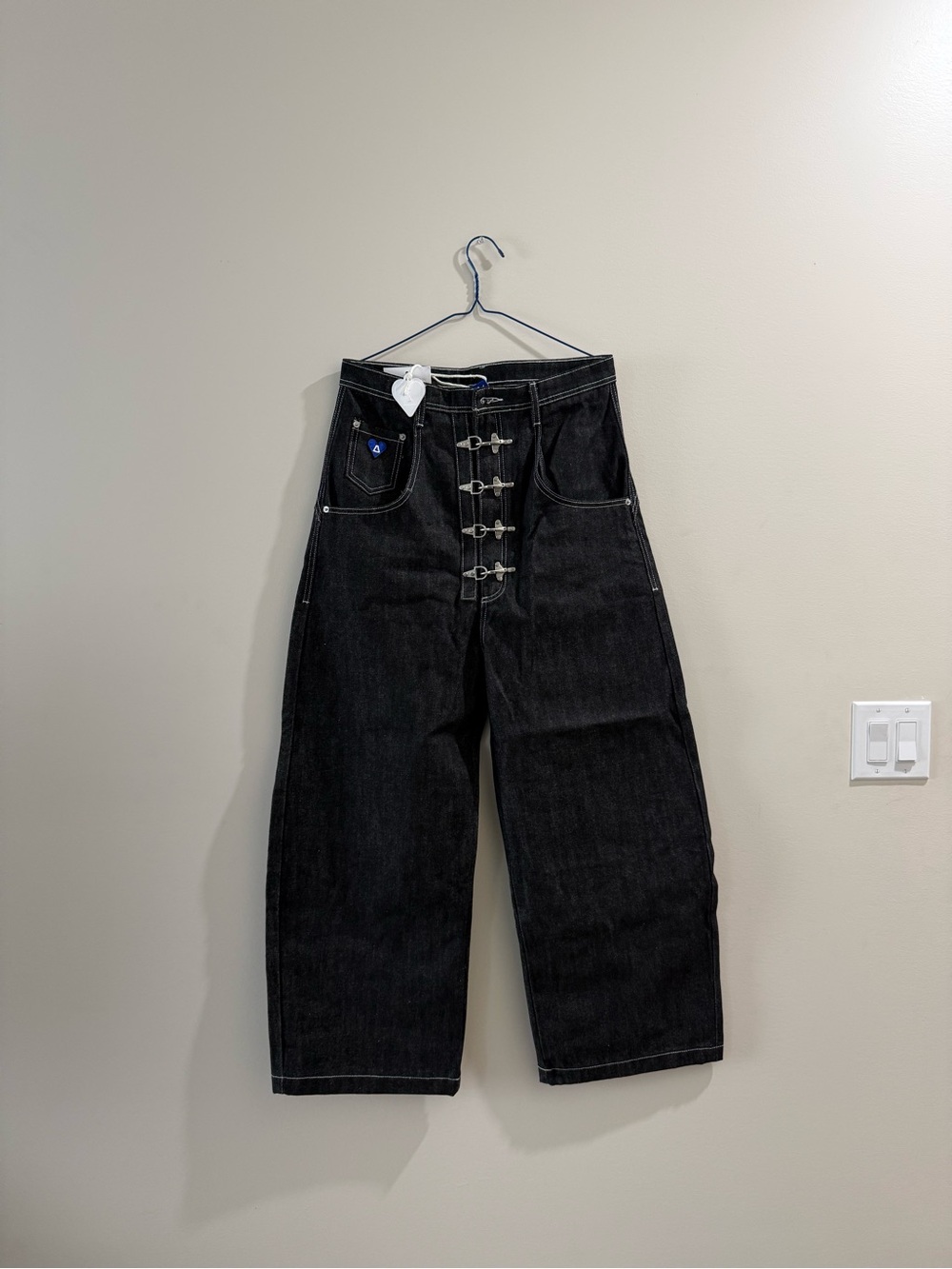 Aelfric Eden Black Wide-Leg Jeans with Front Buckle Detail
